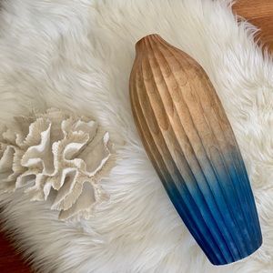 Tommy Bahama Mid Century Modern Ribbed Mango Wooden Vase NWT